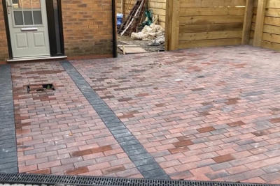 red and white block paving